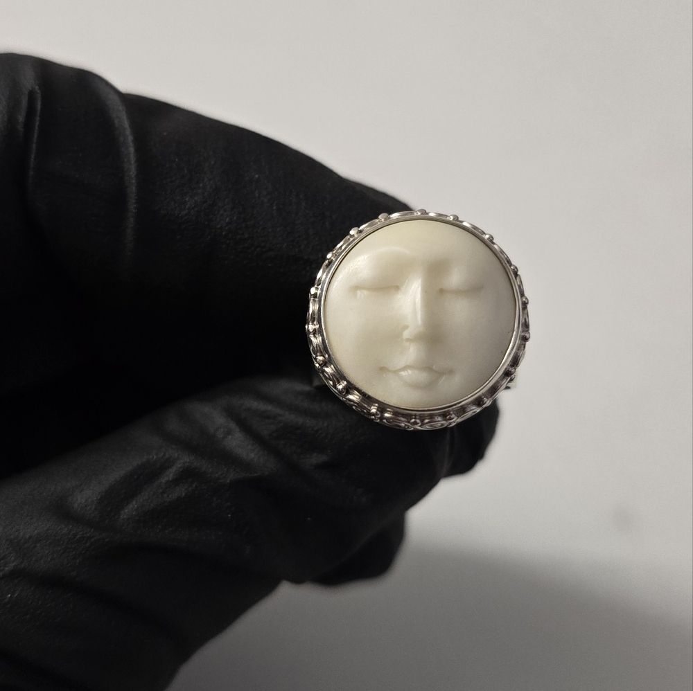 Adjustable Sterling Silver 925 Moon Face Ring